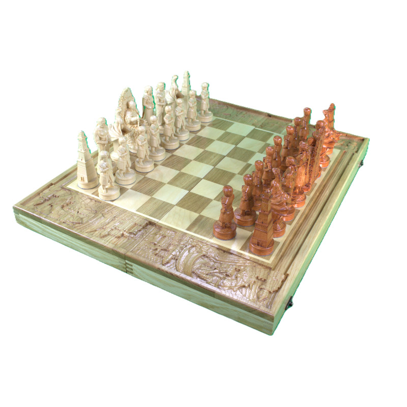 Natural wood chess set “Game of Thrones” set 3 in 1. Chess, backgammon, checkers.