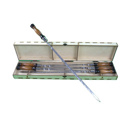 Skewers stainless steel, shashlik skewers 3mm thick with wooden handle in wooden box, gift