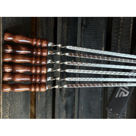 Premium Grillspieße Set Cherry – (6 Stück, 730 x 12 x 3 mm) aus Edelstahl mit Holzgriff und Tragetasche