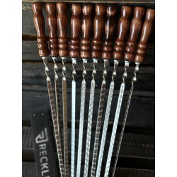 Premium Grillspieße Set Cherry – (6 Stück, 730 x 12 x 3 mm) aus Edelstahl mit Holzgriff und Tragetasche