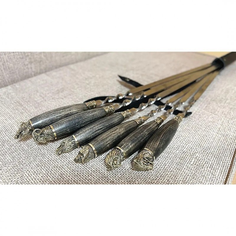 Grillspieß-Set „Tiere“ mit Gabel im Lederköcher, Edelstahl, 700 mm