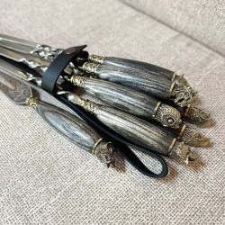 “Animals” Skewer Set with Fork in Leather Quiver, Stainless Steel, 700 mm