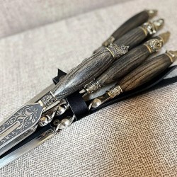 “Animals” Skewer Set with Fork in Leather Quiver, Stainless Steel, 700 mm