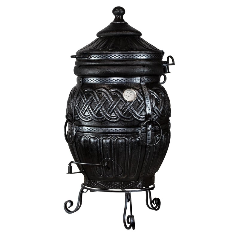 Tandoor Set Thor 2 Schwarz Schamott Ofen, Gartenfeuerstelle, Outdoor Küche.