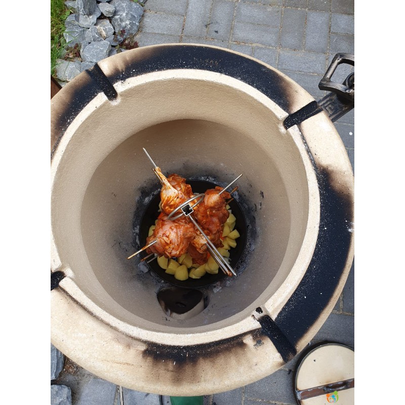 Spieße in Weihnachtsbaumform mit Gusseisen-Pfanne – Tandoor Zubehör Ø 27 cm