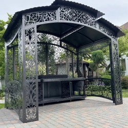 Der Grillkomplex „Venedig“ besteht aus einem Grill mit Herd für einen Kessel und einem Spülbecken