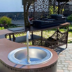 Barbecue area with a corner table "Tamerlan +" (for installation in a gazebo), barbecue with a sink