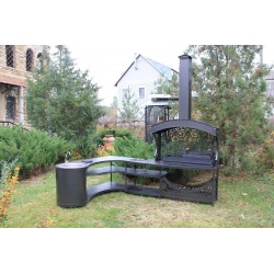 Barbecue area with a corner table "Tamerlan +" (for installation in a gazebo), barbecue with a sink