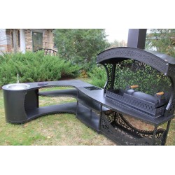 Barbecue area with a corner table "Tamerlan +" (for installation in a gazebo), barbecue with a sink