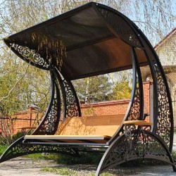 Gartenschaukel „Dubai“, pulverbeschichtet, Sitzgestell aus Eiche