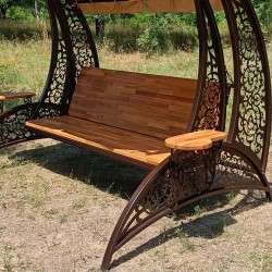 Gartenschaukel „Dubai“, pulverbeschichtet, Sitzgestell aus Eiche