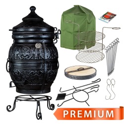 Tandoor Set Thor 2 Schwarz Schamott Ofen, Gartenfeuerstelle, Outdoor Küche.