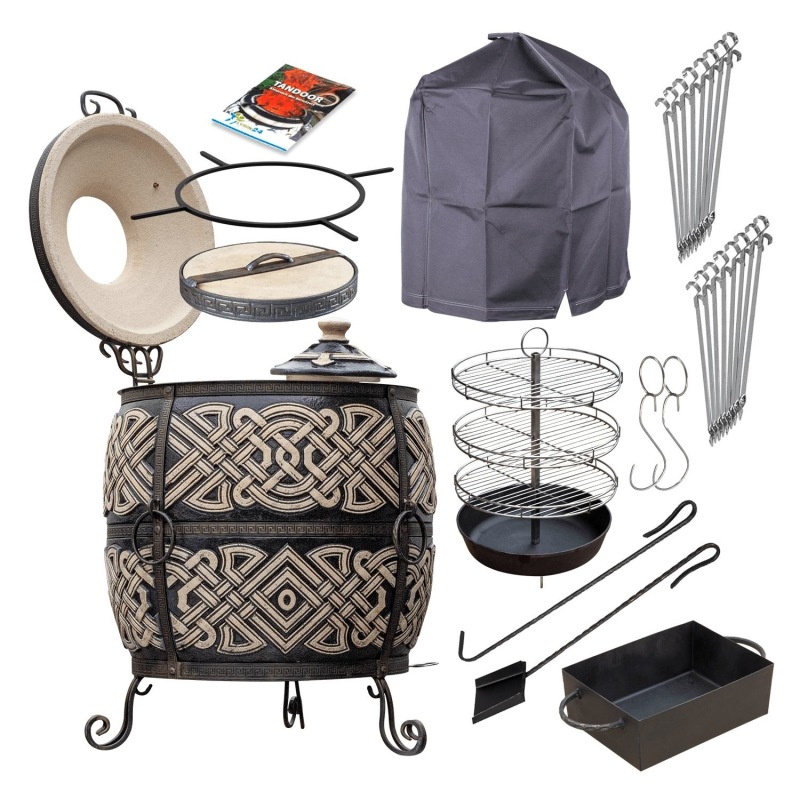 Lyrin24 Grand Tandyr Titan Tandoor Lehmofen aus Schamott-Keramik im Premium Set mit umfangreichem Grillzubehör
