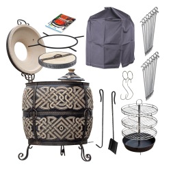 Grand Tandyr Titan Tandoor Lehmofen aus Schamott-Keramik im Premium Set mit umfangreichem Grillzubehör und Schutzhaube