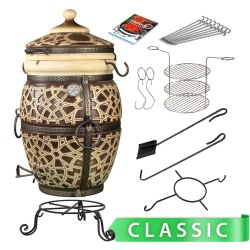 Lyrin24 Grand Tandyr Marakesch Tandoor Lehmofen aus Schamott-Keramik – Classic-Set mit umfangreichem Zubehör